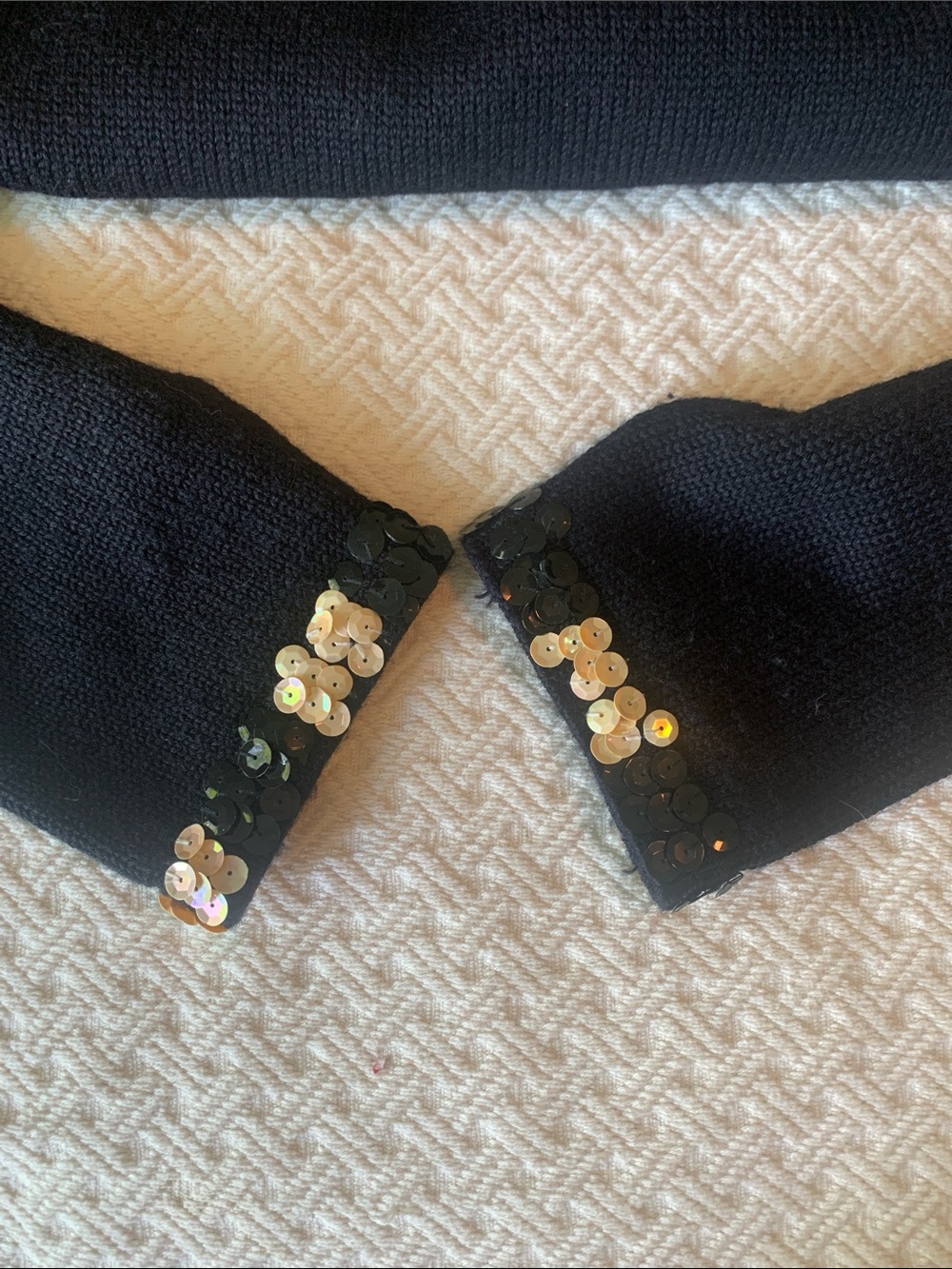 Vintage Sequin Checkerboard Wool Knit Sweater Black/Cream Size L - Picture 6 of 8